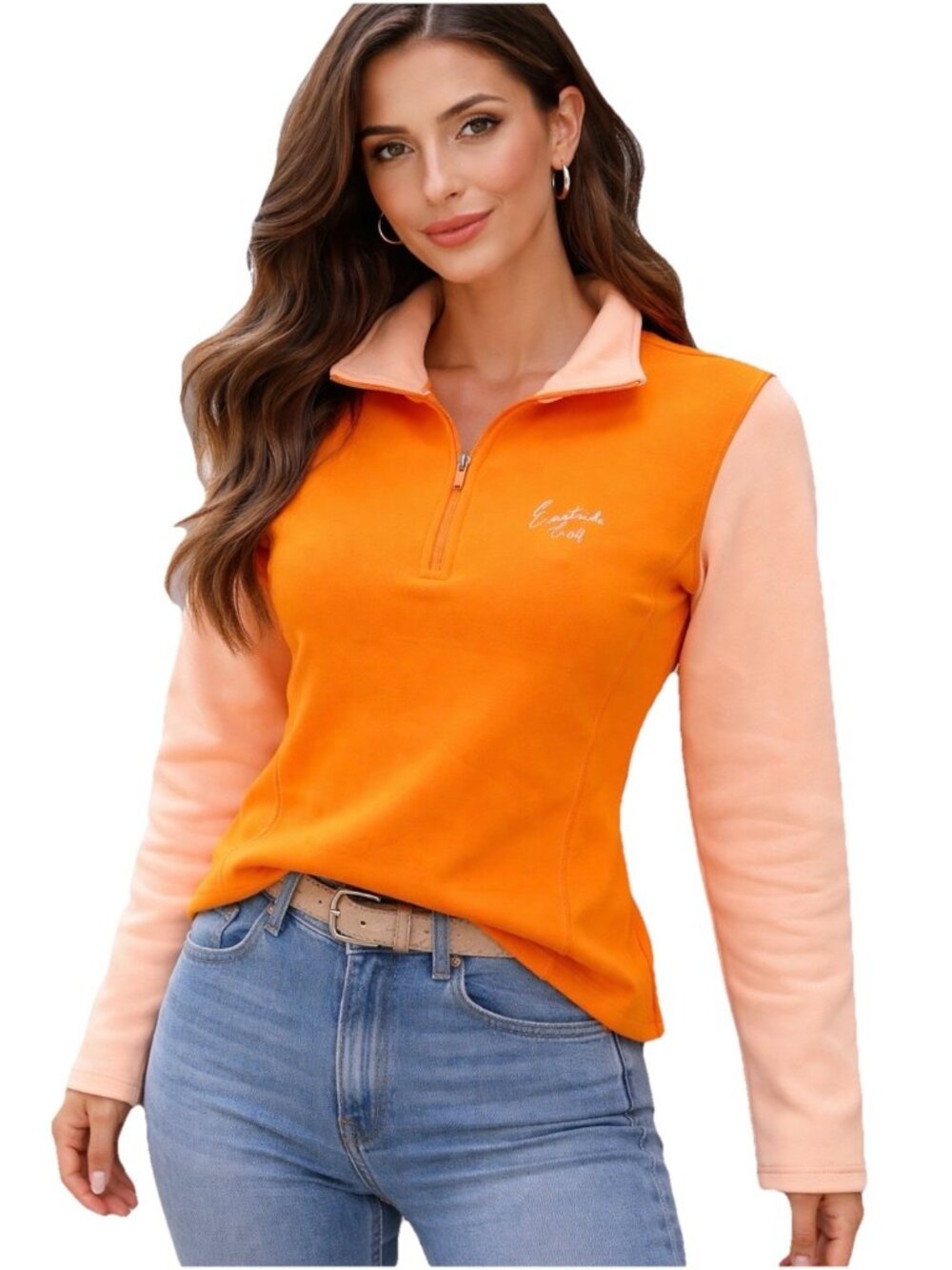 NWT Eastside Golf Orange Peach Long Sleeve 1/4 Zip Polo Shirt